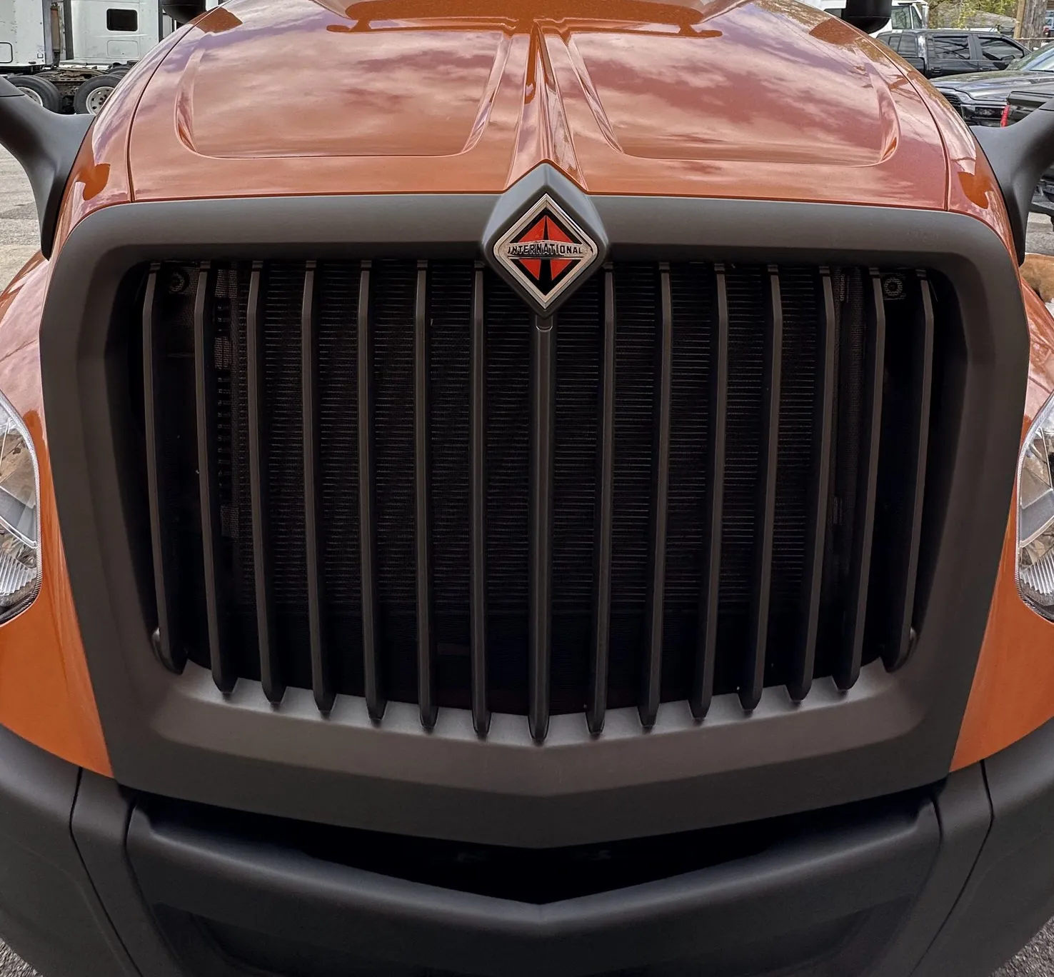 Front of an orange International LT tractor
