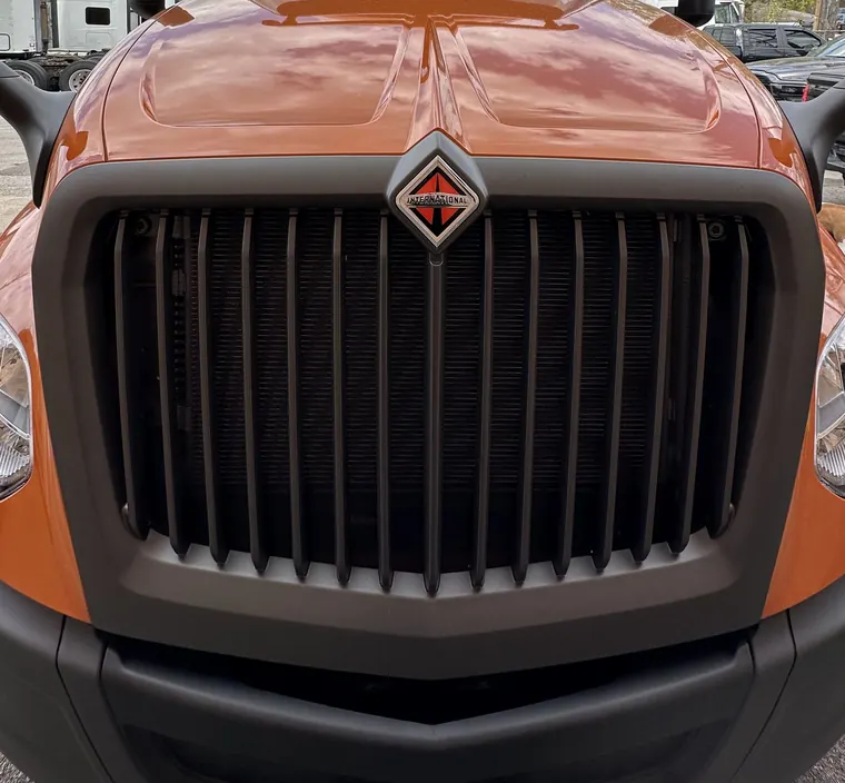 Front of an orange International LT tractor