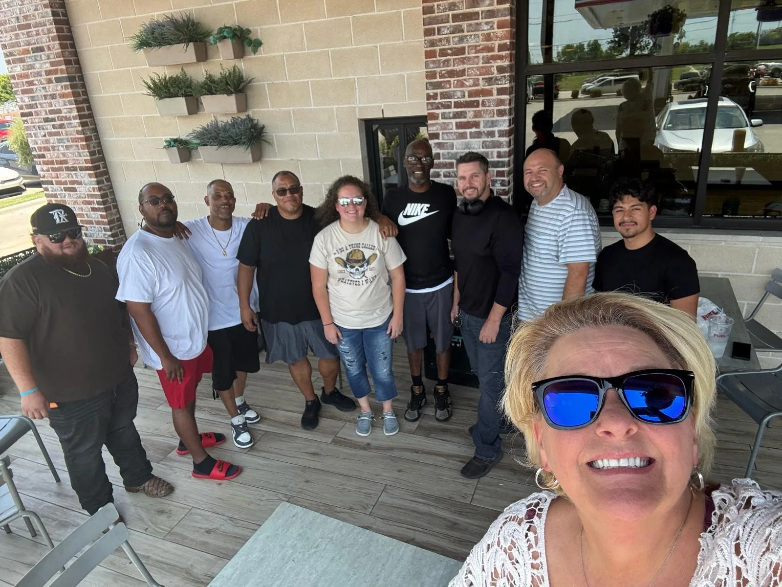 The X Truck Lines team together at a team lunch